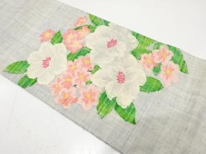 手織り真綿紬　花模様織り出し　名古屋帯